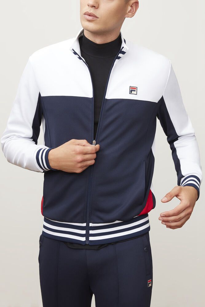 Fila Jacket Tiebreaker Track Mens White/Navy - India QMB-253048